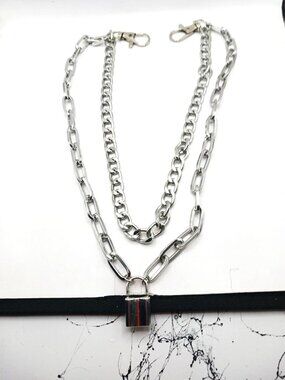 Double Layer Pants Or Wallet Silver Tone Chain 18 " With Lock